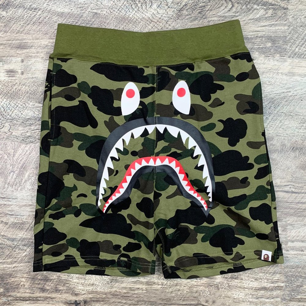 A Bathing Ape Green Shark Camo BAPE Sweat Shorts